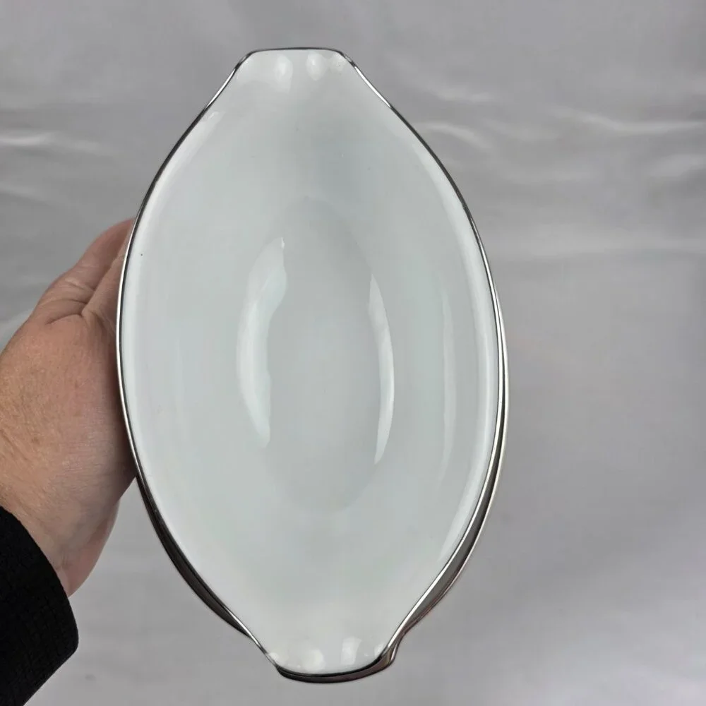 Sango Plantina Gravy Boat with Underplate Gray Band Platinum Trim